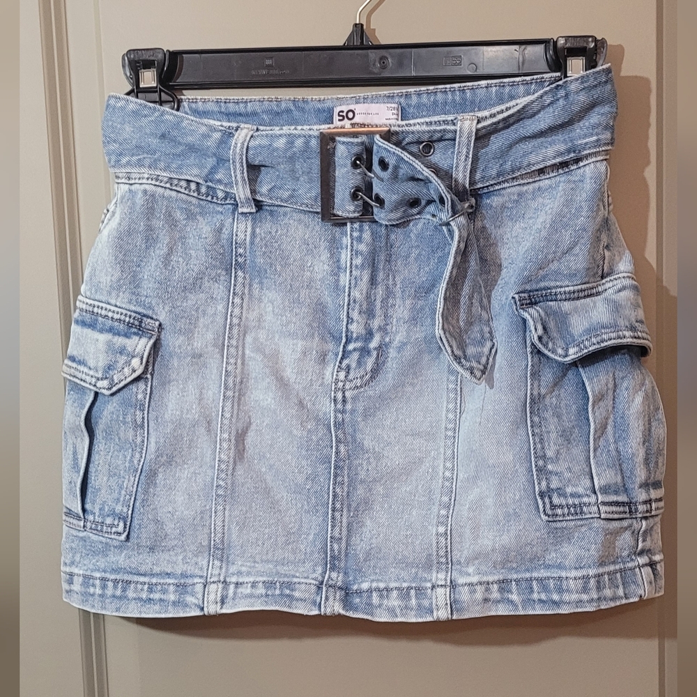 Light Blue Denim Skirt with Belt